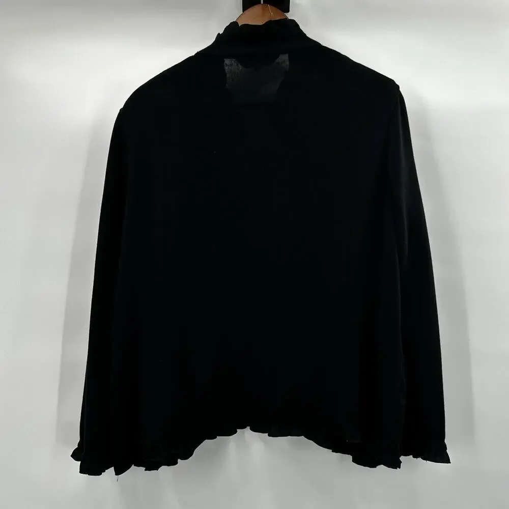 Ming Wang Cardigan Jacket Women Large Petite Black Ruffle Anchor Button Nautical